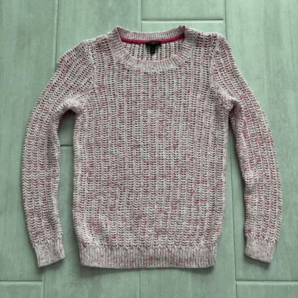 Talbots Open Knit Sweater Petite S 100% Cotton Pink Pullover Crewneck Barbie